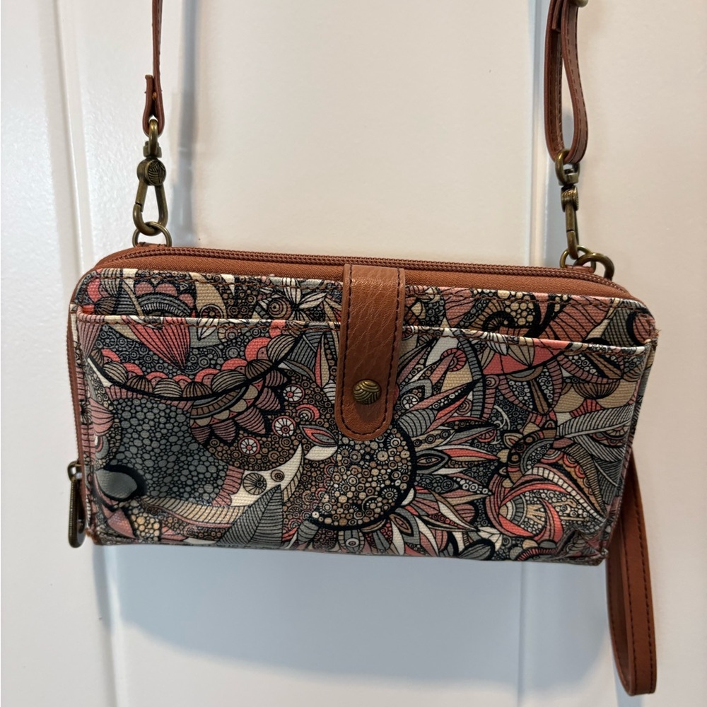 Sakroots Pink and Brown Floral Wristlet